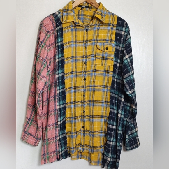 Papaya Multicolor Patchwork Plaid Flannel Button Down Shirt - Picture 1 of 7